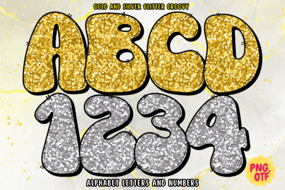 Gold and Silver Glitter Groovy Font for Crafters and Makers